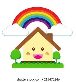Isolated Smile cartoon house vector illustration, cute happiness building
