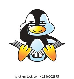 isolated smiled cute penguin with eye glass reading book vector illustration