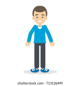 Isolated smiling cartoon man standing on white background.