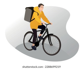 
Isolated smiling courier on a bicycle on a gray background