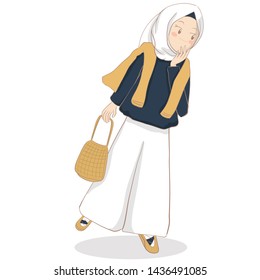 isolated smiling muslim woman holds bag with white background