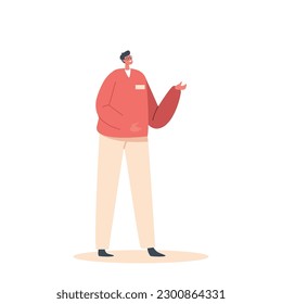 Isolated Smiling Salesman Character Dressed Professionally, Ready To Assist Customers. He Exudes Confidence And Charm