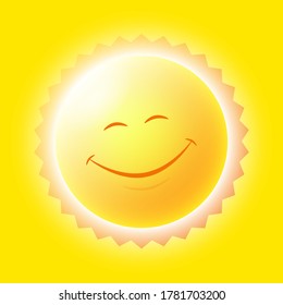 Einzeln lächelnde Sonne auf gelbem Hintergrund. Märchenhaftes Bild für Kinderillustrationen.