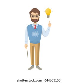 Isolated smiling teacher with idea.