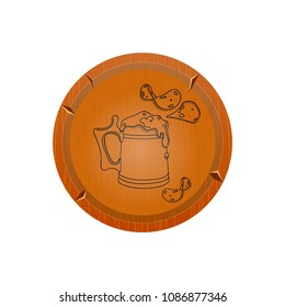 Isolated Snacks. Beer With Chips on wooden frame. Vector illustration for banners, posters, restaurant and pub menu.