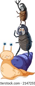 Ilustración de caricatura de caracol y escarabajo aislado