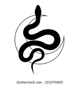 Isolated snake above a moon symbol Esoterism sketch icon Vector