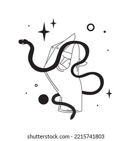 Isolated snake on a hand symbol Esoterism sketch icon Vector