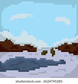 Isolated snow landscape pixel art computer illustration
