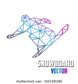 ISOLATED SNOWBOARD JUMPING. POLYGON LINEAR DESIGN. WINTER SPORT TRIANGLE ILLUSTRATION