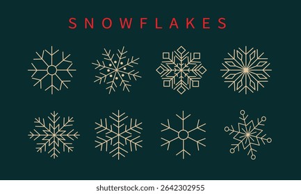 Coleção isolada de flocos de neve. Ícones de flocos de neve vetoriais. Ícone de Natal. Ilustração do vetor de flocos de neve.