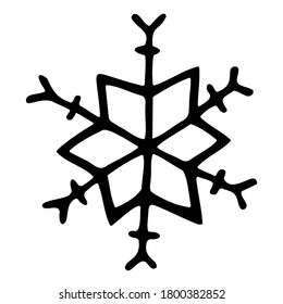 Isolated snowflake element. Hand drawn vector doodle.