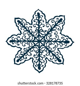 Isolated Snowflake with floral lace ornament for Christmas collection. Vector illustration