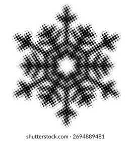 Floco de neve isolado, pontos de meio-tom, efeito de ponto de desaparecimento, design de fundo de inverno, ilustração de vetor