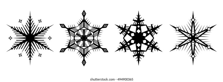 Isolated Snowflake Silhouettes in Black and White