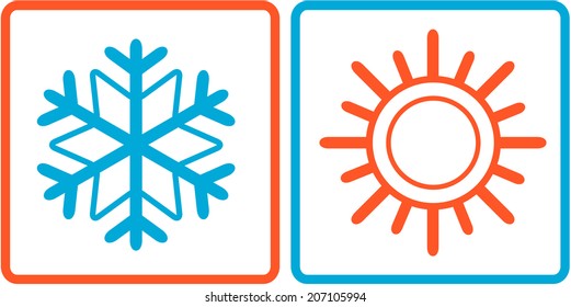 isolated snowflake and sun icons on frame
