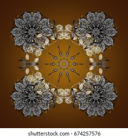 Isolated snowflakes on brown background. Hand-drawn vector illustration of isolated stylized snowflakes. Symbol of winter. Beautiful decoration.
