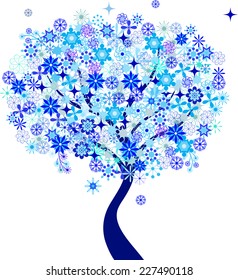 Isolated Snowflakes Winter Tree on White Background