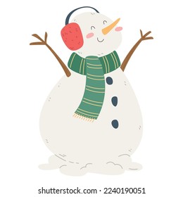 Isolated snowman cartoo cartoon kawaii Christmas character Vector illustration