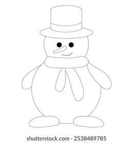Muñeco de nieve aislado en un fondo oscuro para colorear