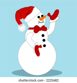isolated  snowman with santa hat  and mittens waving
