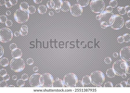 Isolated soap bubbles in the form of a photo frame.Glass bubble effect.Vector.