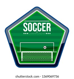 Isolated soccer emblem with a soccer field. Vector illustration design