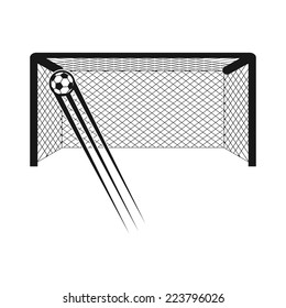 an isolated soccer net and a soccer ball on a white background