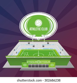 Isolated soccer stadium with an emblem on a colored background. Vector illustration