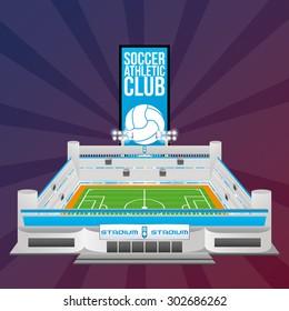 Isolated soccer stadium with an emblem on a colored background. Vector illustration