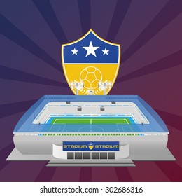 Isolated soccer stadium with an emblem on a colored background. Vector illustration