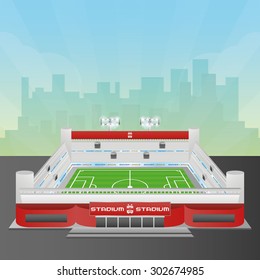 Isolated soccer stadium on a cityscape. Vector illustration