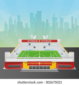 Isolated soccer stadium on a cityscape. Vector illustration