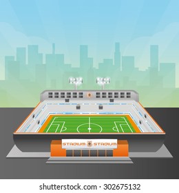 Isolated soccer stadium on a cityscape. Vector illustration
