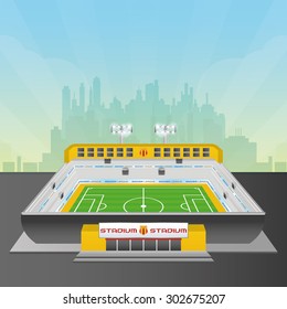 Isolated soccer stadium on a cityscape. Vector illustration