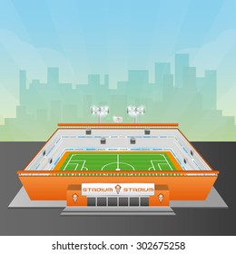 Isolated soccer stadium on a cityscape. Vector illustration