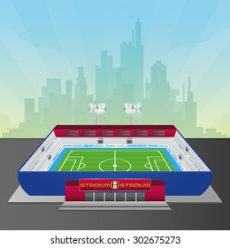 Isolated soccer stadium on a cityscape. Vector illustration