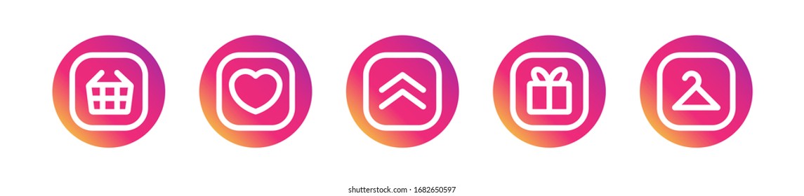 Isolated Social Media Shop Signs, Swipe Up Button,present Sign With Pink Gradient On White Background. Arrows Up In Round Signs. EPS 10