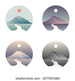 Isolated soft colorful mountain logos icon, set on white background vector illustration