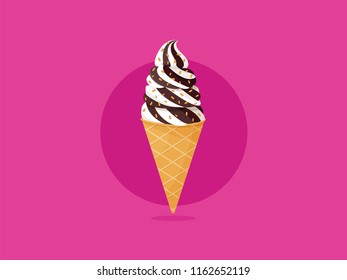 Isolated soft ice cream with sprinkles. Chocolate and Vanilla. Vector flat illustration. 