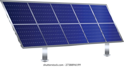 Isolated Solar energy panel with a metal base that captures sunlight. Renewable energy, sustainability, and a green future. Modern and bright design for green campaigns. Transparent Background