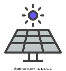 Isolated solar panel in  gray color filled icon on white background. Solar system and sunshine, sunlight
