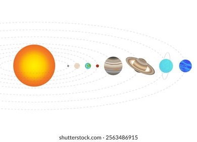 Isolated Solar System Illustration with the Order of the Planets from the Sun. Every Planet of the Solar System on White Background.