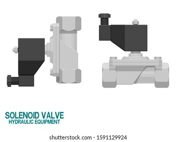 Isolated solenoid valve on white background.This hydraulic equipment is used for operating the  working unit  of the system.As this equipment is controlled by electrical system
