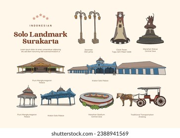 Isolated Solo Central Java Indonesia Landmark Illustration