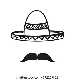 Isolated Sombrero with Mustache Hand Drawn Vector