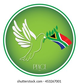 Isolated south african flag, Pigeon, Conceptual peace, Vector illustration