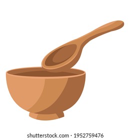 Isolación de la terapia de spa objeto de tratamiento ilustración tazón de madera y cuchara