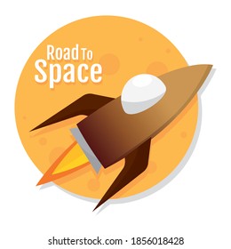 Isolated Space rocket fly in the moon logo road to space icon - Vector