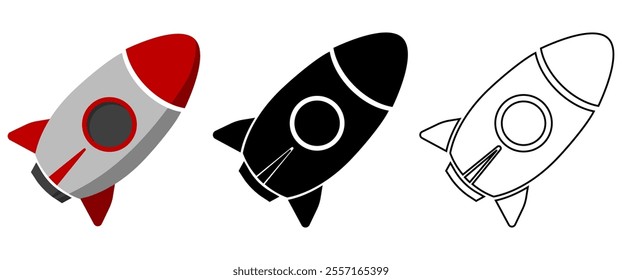 Isolated Spaceship icon in flat design. Rocket design, Explor Vector symbol illustration., Galaxy Graphic elements design, Science, Space infographic, vector stock